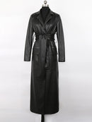 Lautaro Herbst Extra Langer Grüner Leder Trenchcoat für Damen Langarm Schärpen Einreiher Maxi Mantel 2021 Streetwear