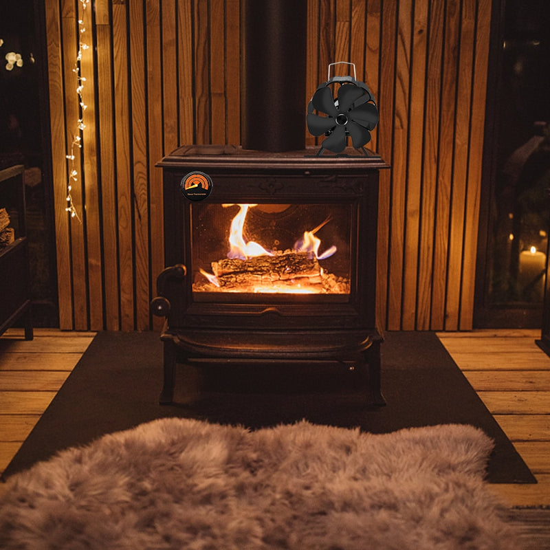 Ventilador de estufa alimentado por calor de 6 aspas, chimenea negra, quemador de madera komin Log, ventilador silencioso respetuoso con el medio ambiente, distribución de calor eficiente para el hogar