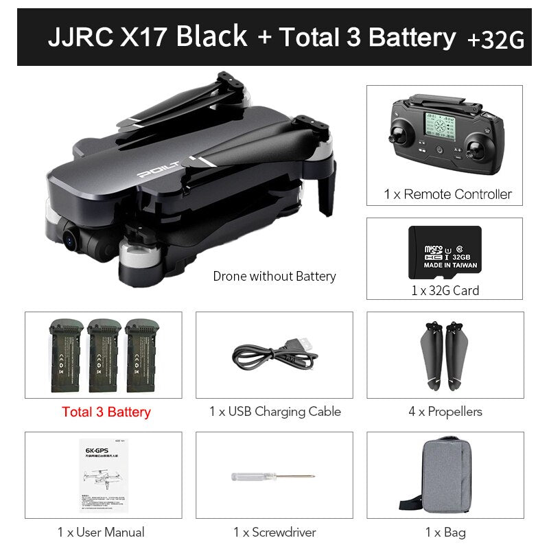 JJRC X17 6K GPS Drone con cámara 2 ejes Gambal Brushless Quadcopter HD Camera Drone 1km 30mins Vuelo RC Helicóptero VS KF101MAX