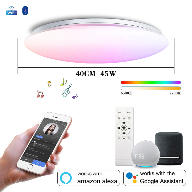 Intelligente Deckenleuchten mit Lautsprecher RGB-Farbe Dimmbare APP-Fernbedienung Sprachsteuerung mit Alexa 55W 45W für Wohnzimmer Schlafzimmer