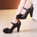 Big Size 32-43 Block Heel Platform Shoes Women Pumps 2022Black Mary Janes Soft Leather High Heels Office Party Dress Shoe