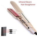 2 In 1 Infrared Steam Hair Straightener Flat Iron 2 Inch Wide Tourmaline Ceramic Plate Dual Voltage Curling Hair Straightening