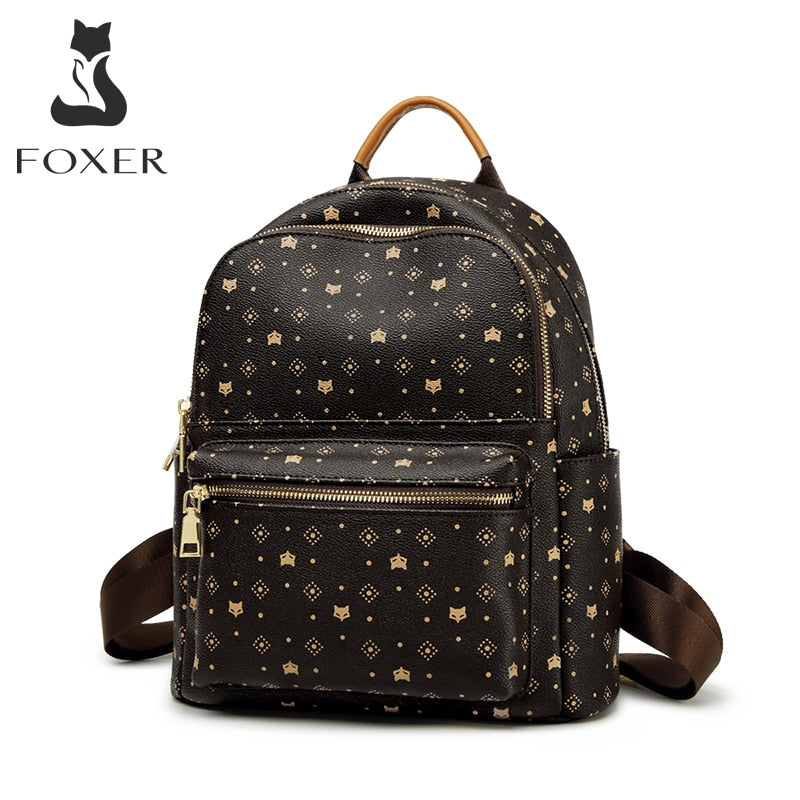 FOXER Damen Rucksack Unterschrift PVC Druck Mode Rucksack Dame Reiserucksack Weiblicher Retro Monogramm Business Laptop Rucksack