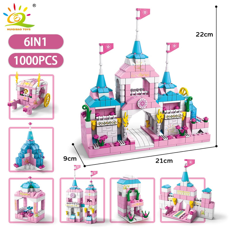 HUIQIBAO Friends Ice Castle Princess Queen Building Blocks Modular Bricks Set for Girls House Palace Children Construction Toys