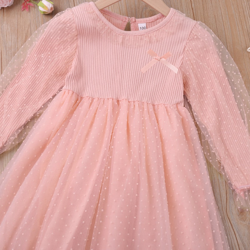 Vestido de humor oso para niñas, nuevo estilo universitario, vestido de manga larga con lazo para estudiantes de primavera y otoño, ropa para niños, vestidos de princesa