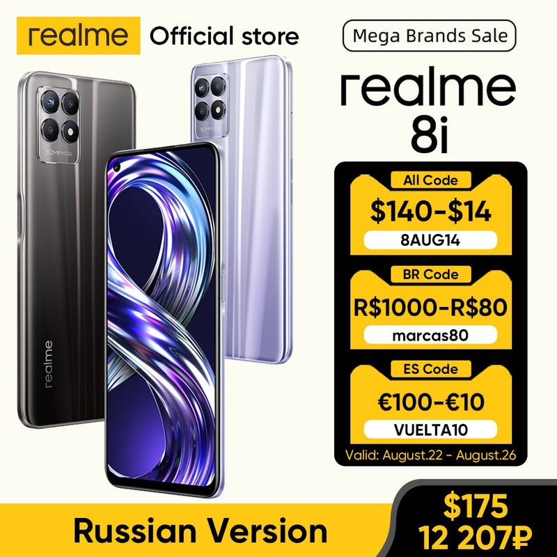Realme 8i Russische Version Helio G96 Octa Core Neues Smartphone 6,6 Zoll FHD+ 120 Hz Display 50 MP AI Triple Kamera 5000 mAh Schnellladung