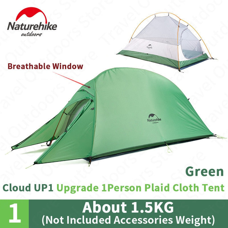 Naturehike Tent Upgrade Cloud Up1 Camping Tent 20D Silicone Aluminum Pole Ultralight Tent 1 Persons Four Seasons Tourist Tent