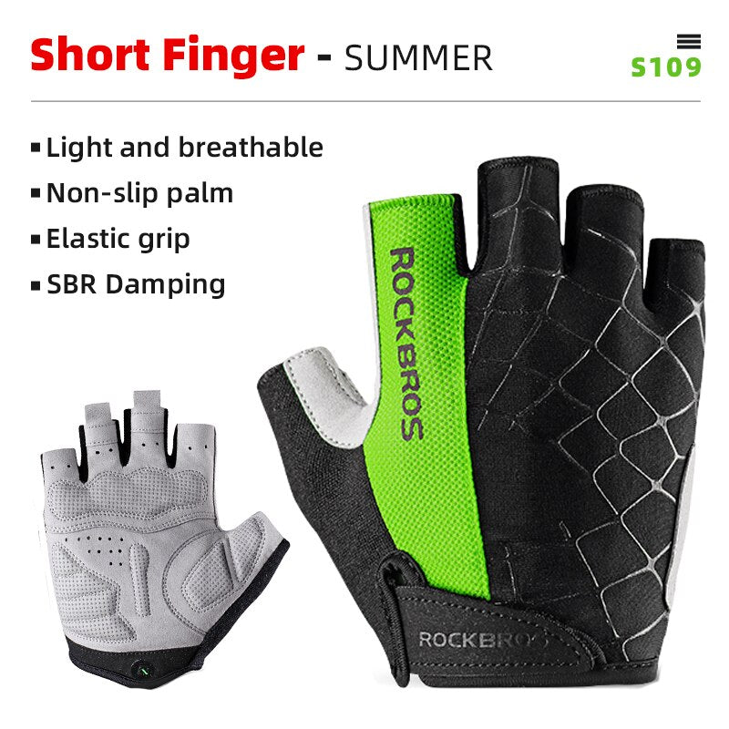 ROCKBROS Guantes de bicicleta MTB Road Anti-shock Mountain Bike Guantes sin dedos Hombres Mujeres Transpirable Ciclismo Deportes Guante antideslizante