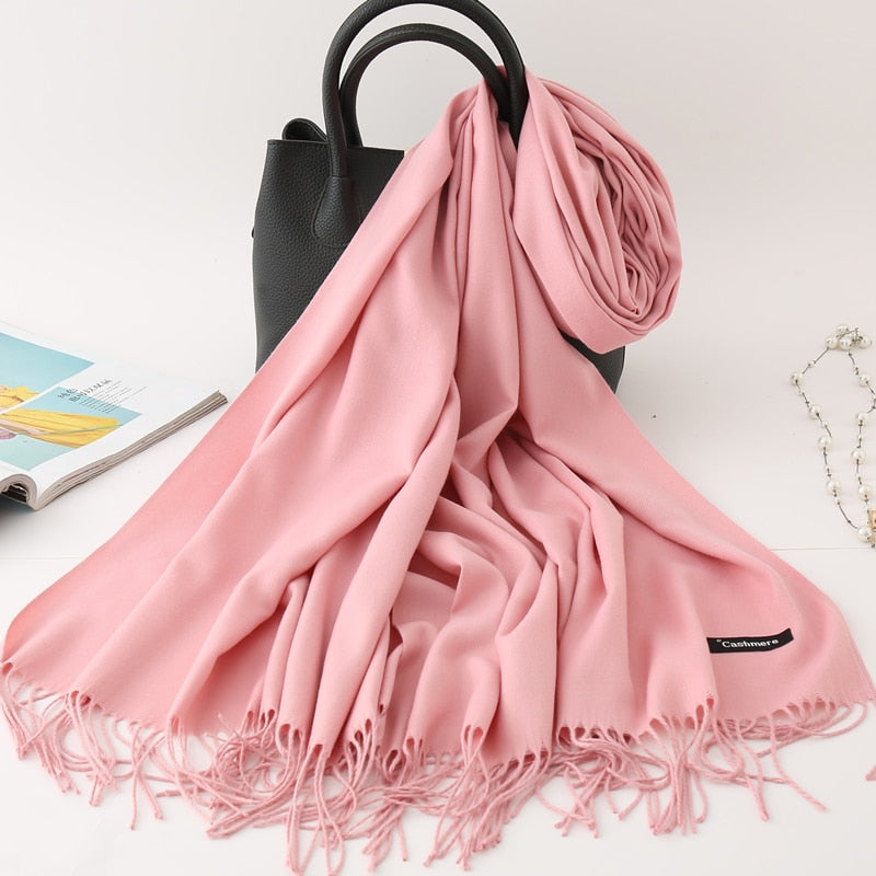 2022 Winter Scarf Solid Thick Women Cashmere Scarves Neck Head Warm Hijabs Pashmina Lady Shawls And Wraps Bandana Tassel
