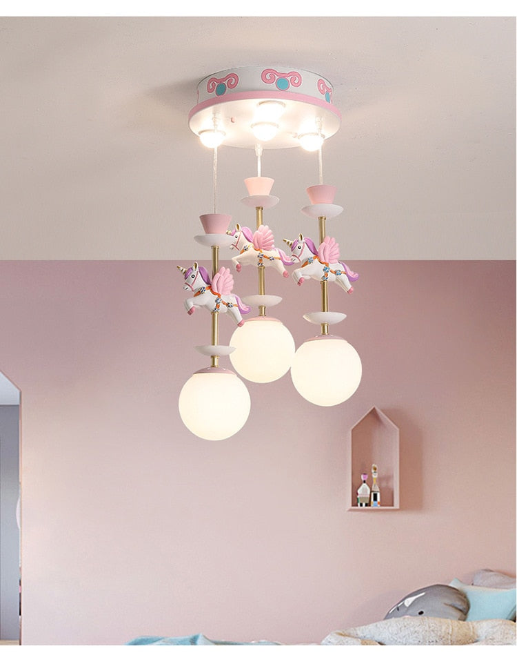 SANDYHA Nordic Simple Chandelier Boys Girls Bedroom Dreamlike Unicorn Hanging Lamp Creative LED Children&