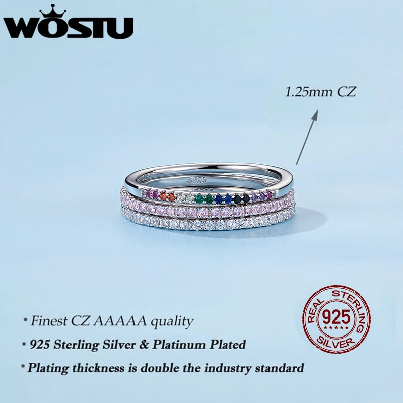 WOSTU Simple Rings 100% 925 Sterling Silver Shimmering Wish Stackable Ring For Women Wedding Original Fashion Jewelry Gift