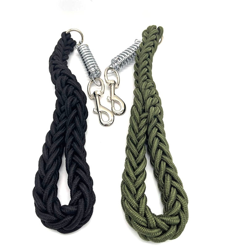 Super Strong Nylon Dog Leashes Army Green Canvas Double Row Adjustable Dog Leash Rope For Medium Large Dogs with Spring buffer