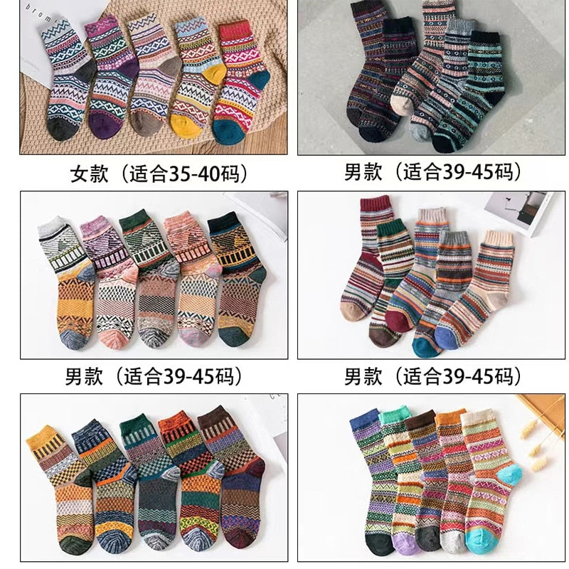 10PCS=5Pairs Autumn Winter New Men Thicken Warm Harajuku Retro Fashion Casual Wool High Quality Cotton Socks Wholesale Snow Sock