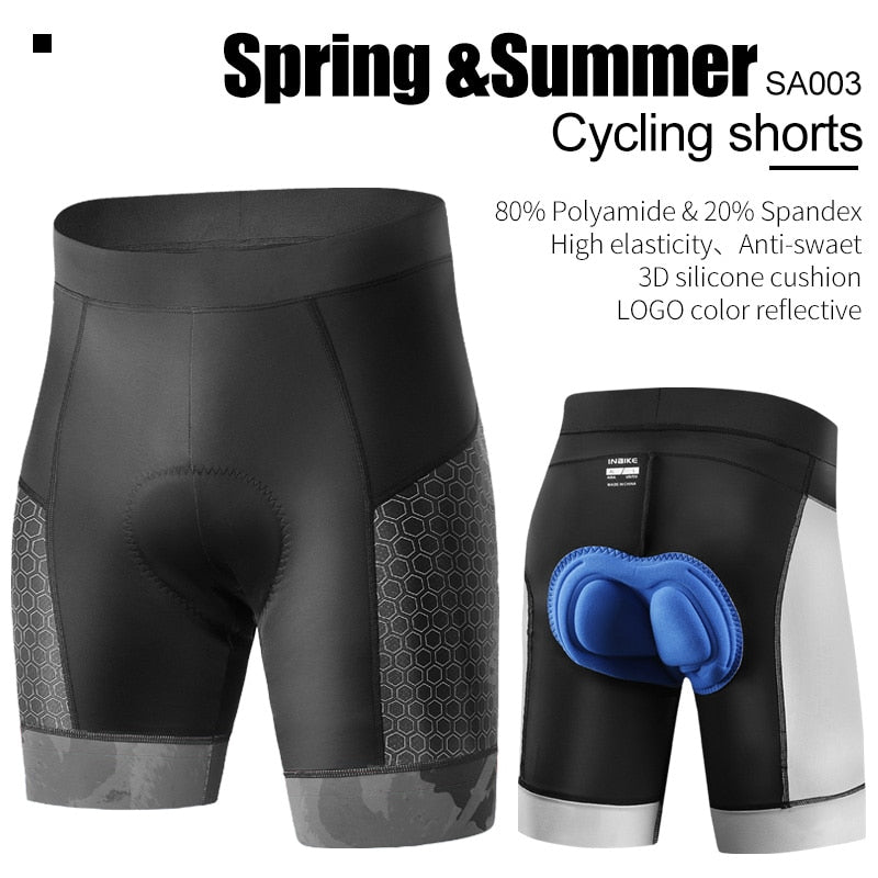 INBIKE 3D almohadilla gruesa pantalones cortos de ciclismo a prueba de golpes MTB pantalones cortos de bicicleta de verano para hombres pantalones cortos de bicicleta de carretera medias reflectantes SA003