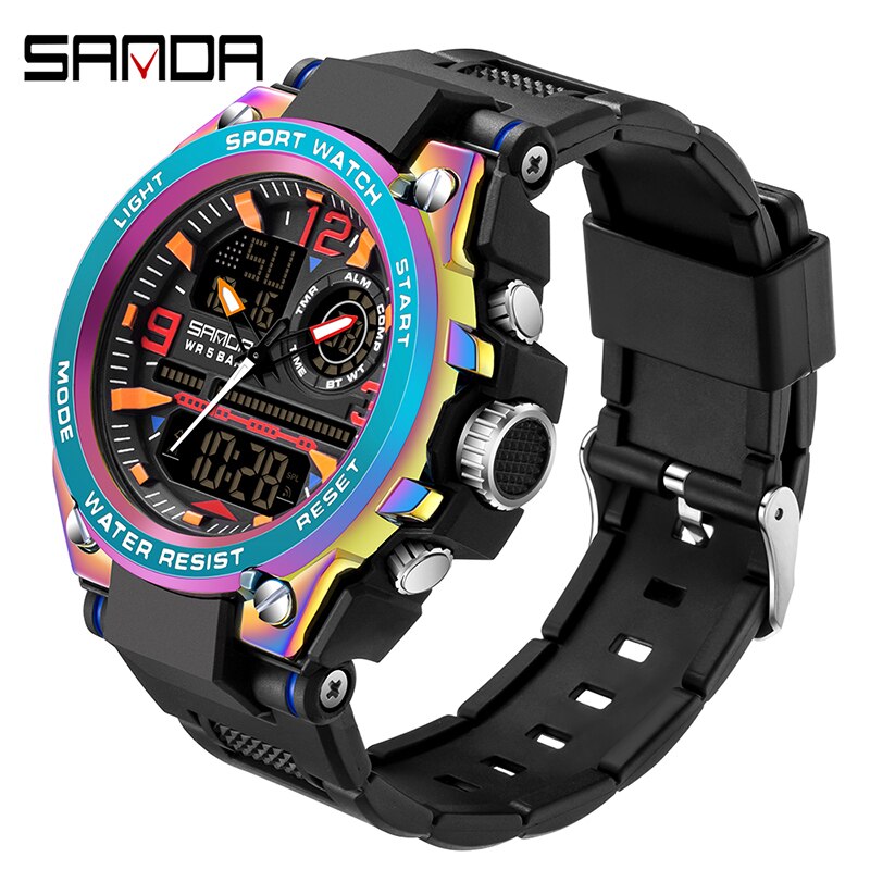 SANDA Brand Men's Watch Military Outdoor Sports Waterproof Watches Dual Display Quartz LED Digital Clock Relogio Masculino