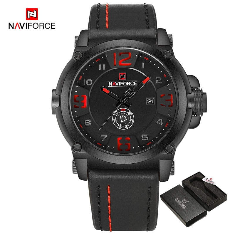 NAVIFORCE Top Luxury Brand Men Sports Military Quartz Watch Man Analog Date Clock Leather Strap Wristwatch Relogio Masculino