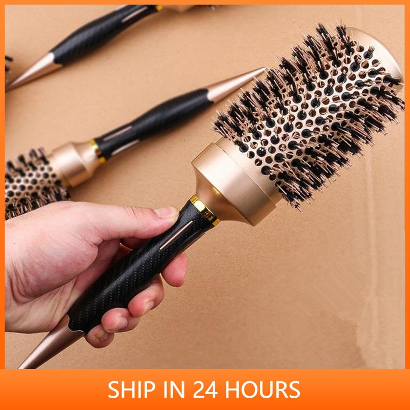 Professional 4 Sizes Round Hair Comb Curling Hair Brushes Comb Ceramic Iron Barrel Comb Hairdressing Styling Tools Wholesale 30#