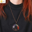CSJA 7 Chakra Natural Stone Pendant Chip Beads Wrap Wisdom Tree of Life Antique Copper Plated Heart Pendants for Necklace E269
