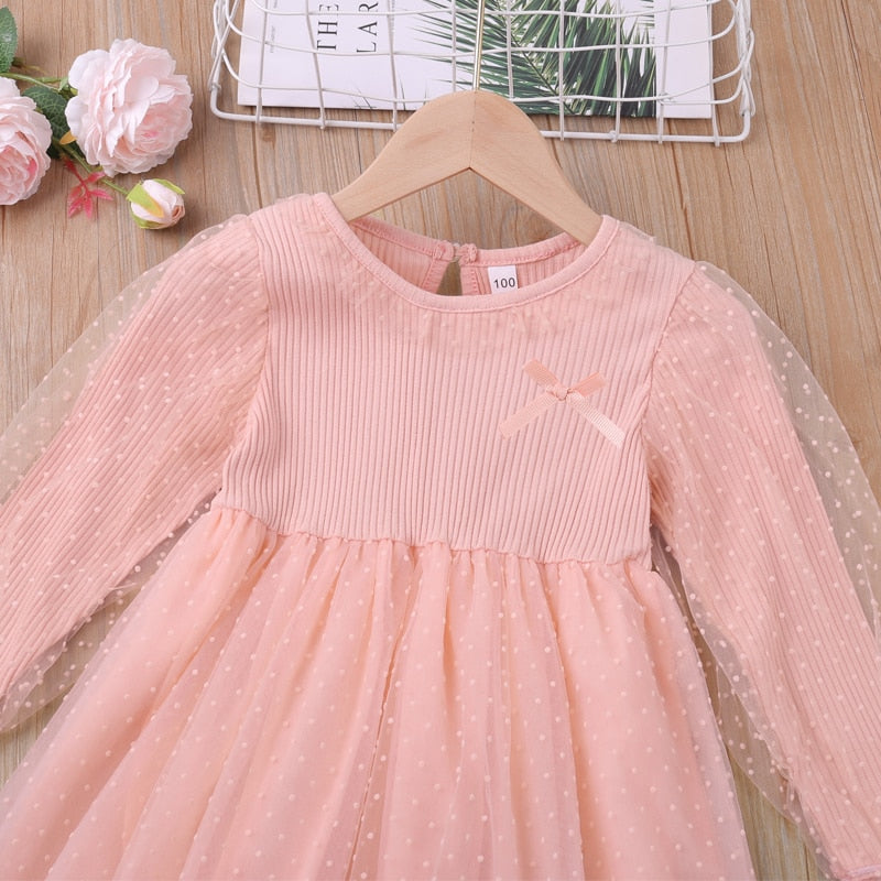 Humor Bear Baby Girls Dress New College Style Student  Spring &amp; Autumn Bow Long Sleeve Dress Kids Clothing Princess Dresses