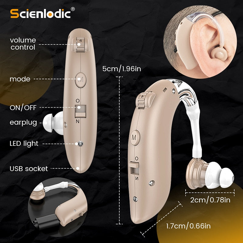 Ear Aid Rechargeable Hearing Aid BTE Hearing Aids Ear Listening Device Adjustable Tone Hearing Amplifier Hear Aid Super Ear