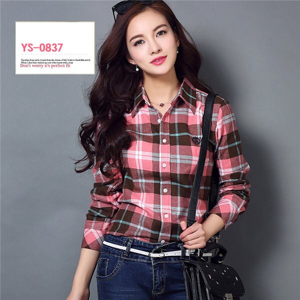 S-4XL Women Cotton Shirt Spring Autumn Winter 2022 New Casual Long-sleeve Brushed Plaid Stripe Shirts Girl's Tops Blouse Female