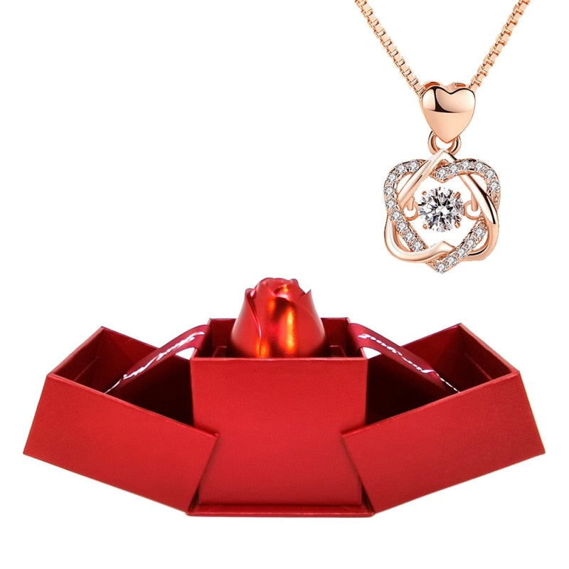 Rose Holder Eternal Love Necklace Set Romantic Rhombus Zircon Pendant With Immortal Valentines&