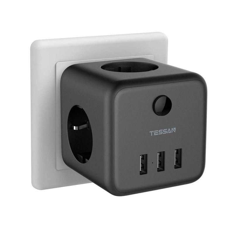 TESSAN Portable Power Strip Cube With 3 EU Outlets &amp; 3 USB Ports On/Off Switch Type E/F Plug Socket Travel Adapter Power Charger