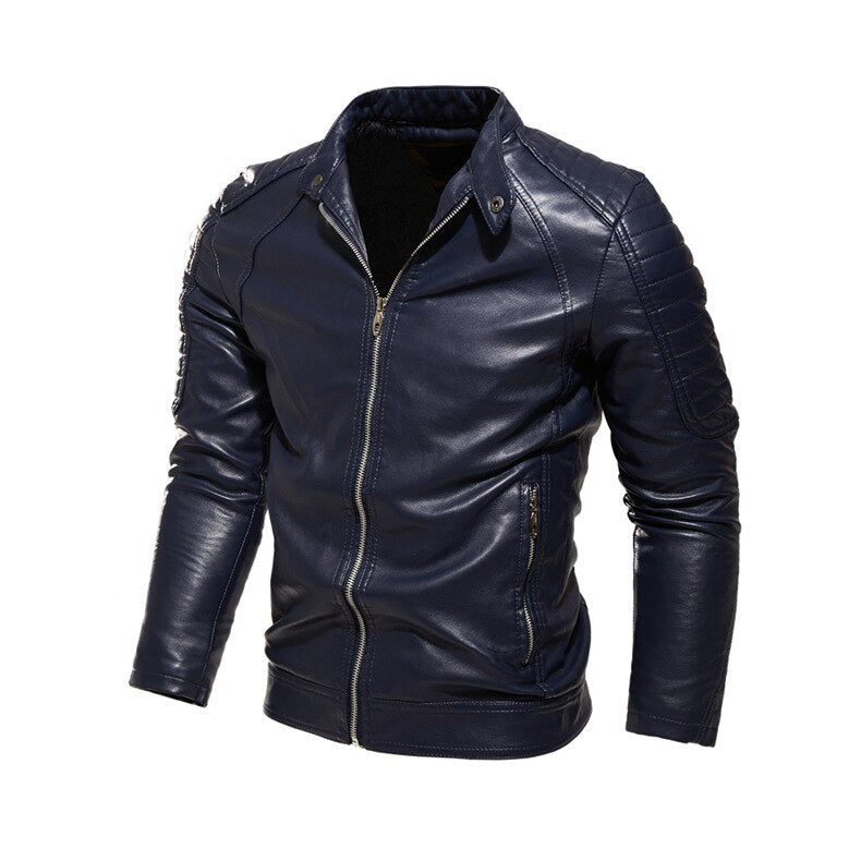 Chaqueta de cuero negro de invierno 2022 para hombre, chaqueta cálida con forro de piel para motocicleta, abrigo de motociclista negro a la moda de calle, abrigo de motorista con diseño plisado y cremallera