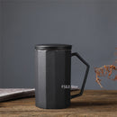 450ml FSILE Ceramic Large Capacity Mug Japanese Style Stoneware Office Cup with Wooden Handle Gift Mug with Lid Tea Separation