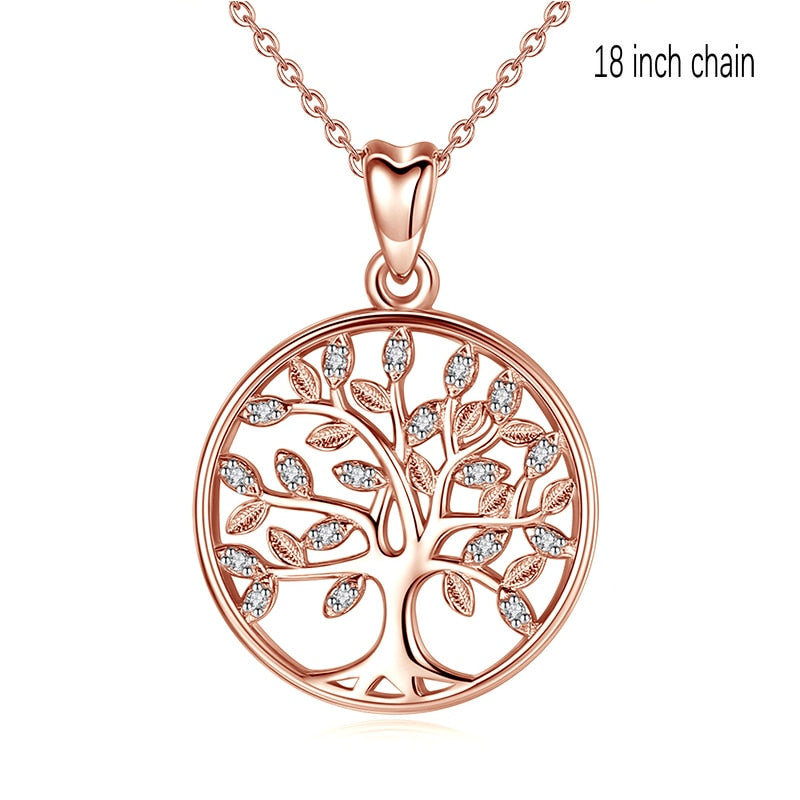 EUDORA 100% 925 Sterling Silver Tree of Life Pendant Necklaces with AAA Zircon Women Fashion Jewelry Gift For Girl Birthday D170