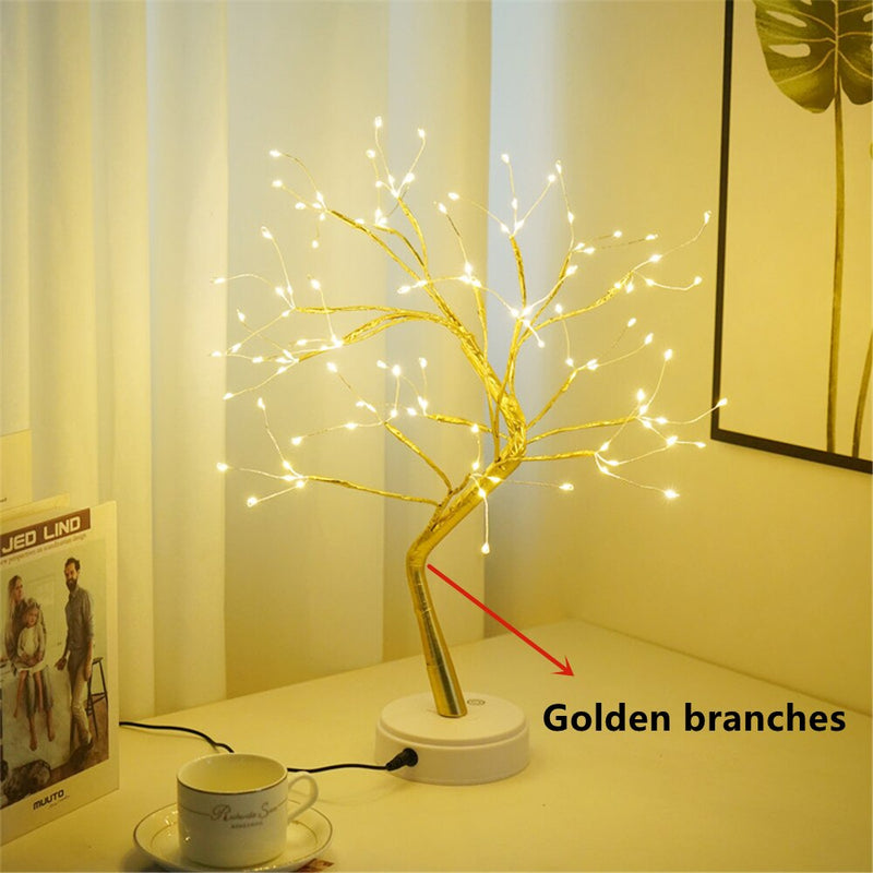 Alambre de cobre LED luz de noche árbol luces de hadas decoración del hogar lámpara de noche para dormitorio lámpara de mesita de noche USB y funciona con batería