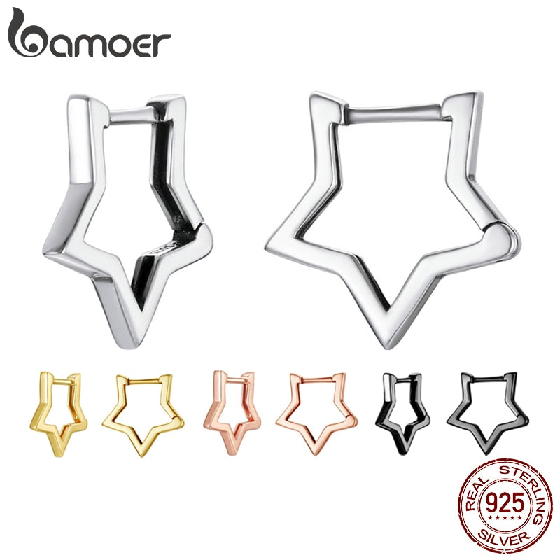 bamoer 925 Sterling Silver Starlike Earrings Star Shape Ear Buckle Minimalist Earrings Daily for Women Fashion Jewelry SCE1136