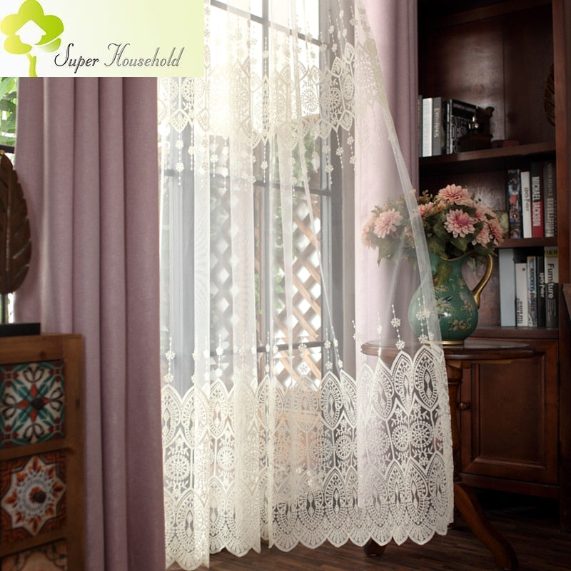 Europe Embroidered Lace Sheers Curtains for Living Room Window Treatments Luxury Tulle Bedroom Screen Drapes Panels