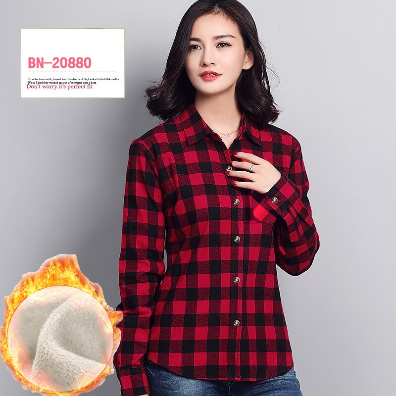 S-4XL Women Cotton Shirt Spring Autumn Winter 2022 New Casual Long-sleeve Brushed Plaid Stripe Shirts Girl's Tops Blouse Female