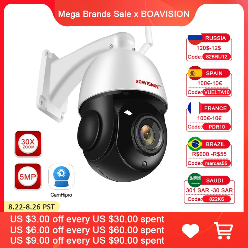 Outdoor IP Camera 5MP 4G Sim Card WIFI AI Auto Tracking 30X Zoom Wireless PTZ Speed Dome CCTV Camera Two Way Audio IR 80m Camhi