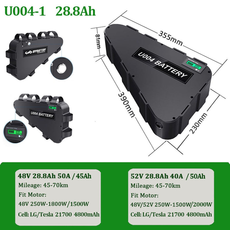 LG Tesla EBike Battery 21700 18650 Triangle Bateria Pack 36V 48V 52V 20Ah 24Ah 28.8Ah  for 750W 500W 1000W 2000W Motor