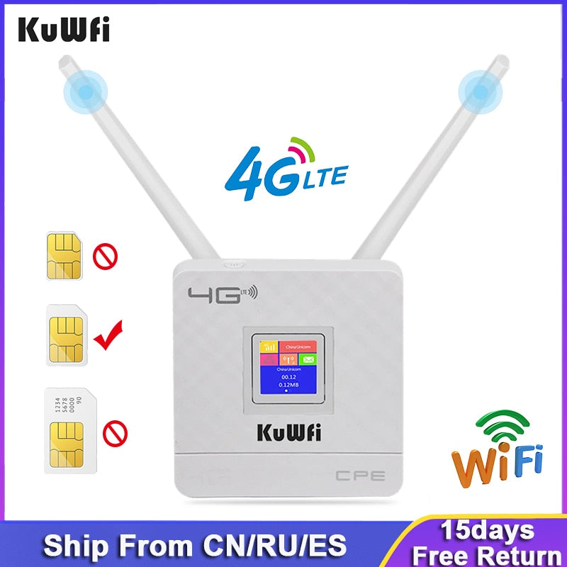 KuWfi 4G LTE CPE Wifi Router CAT4 150Mbps Wireless Router Unlocked 4G LTE SIM Wifi Router With External Antenna WAN/LAN RJ45