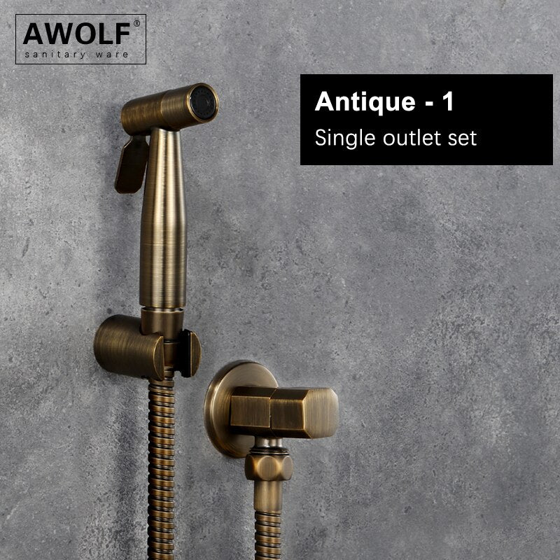 Awolf Rose Gold Hygienic Shower Head Handheld Toilet Bidet Sprayer Set Stainless Steel Shattaf Brass Valve Anal Shower AP2102