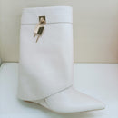 Ins Hot Spring Winter Gran calidad Estampado de cocodrilo Zapatos superiores Botín Hasta la rodilla Punta puntiaguda Over-lay Side Zip Mujer Botas 43