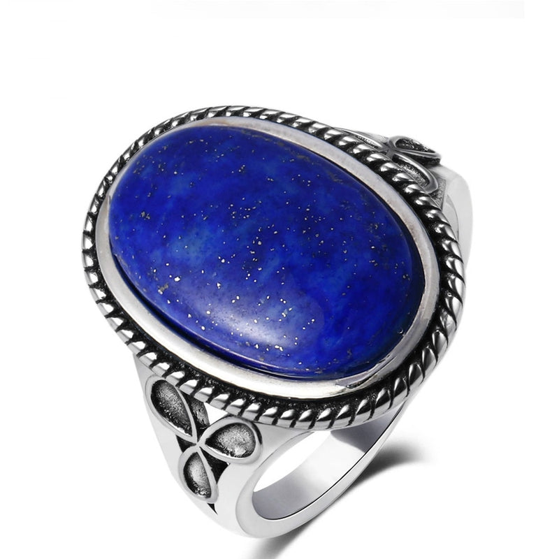 Weinlese-Ring-natürliche blaue Sandstein-Ringe für silberne Schmucksache-Ringe der Frauen mit 11x17MM großen ovalen Lapis-Geschenken en gros