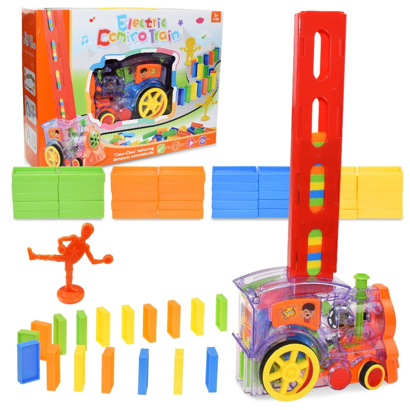 Juego de coches de tren de dominó para niños, luz de sonido, colocación automática de dominó, bloques de dominó coloridos, juego educativo, juguete para regalo DIY