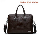 Double Layer Men's Handbag Men Briefcases Leather Handbags Crocodile Pattern Shoulder Bag Male Business Men Laptop Bag Sac Homme