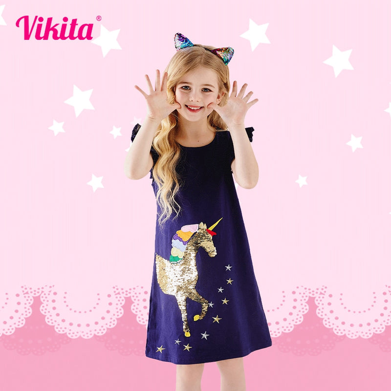 VIKITA Girls Elegant Dress Kids Princess Dress Children Wedding Party Layered Vestidos Girl Tutu Dresses for Girl Cotton Clothes