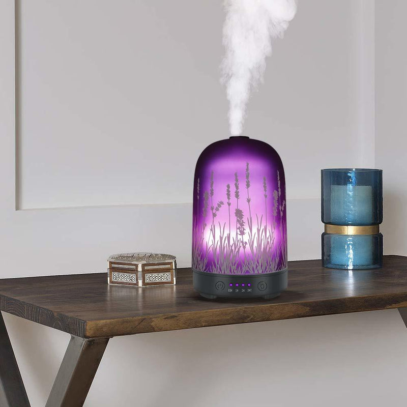 Lavendel Ultraschall Aroma Diffusor Glas Luftbefeuchter Ätherisches Öl Aromatherapie Maschinen Duft Cool Mist 100ml 7Color LED