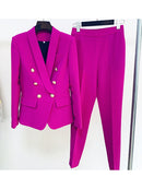 HIGH STREET Newest 2022 Designer Fashion Jacket Sets Women's Double Breasted Lion Buttons Shawl Collar Blazer Pants Suit