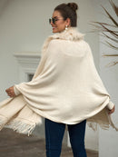 Fitshinling Fur Collar Winter Shawls And Wraps Bohemian Fringe Oversized Womens Winter Ponchos And Capes Batwing Sleeve Cardigan