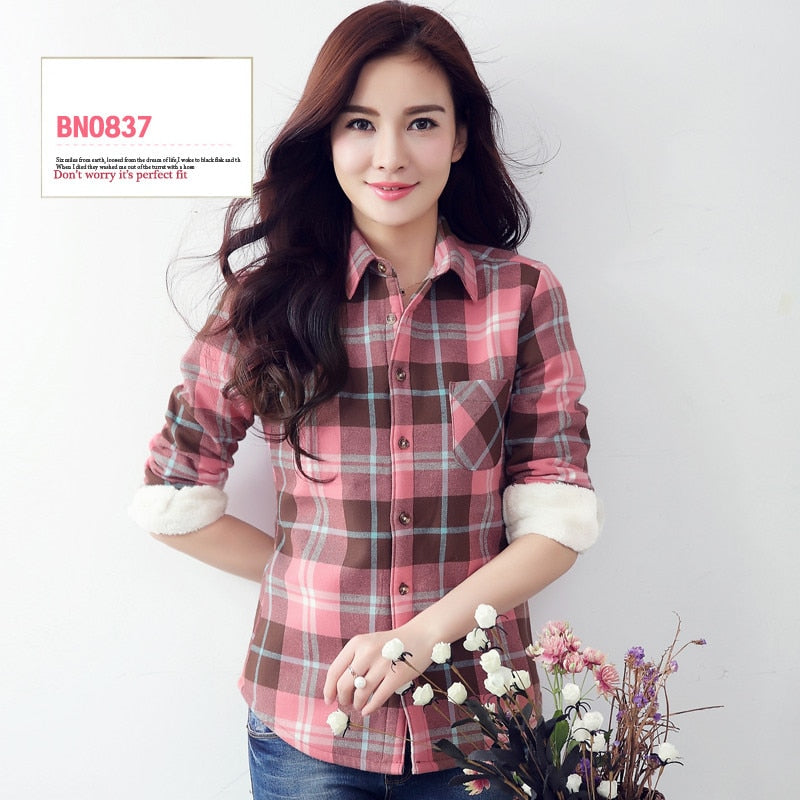 S-4XL Frauen Baumwollhemd Frühling Herbst Winter 2022 Neue Casual Langarm Gebürstet Plaid Streifen Shirts Mädchen Tops Bluse Weiblich