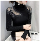 New 2022 Spring Autumn Long Sleeve T-Shirt Fashion Casual Turtleneck Diamond Woman Tshirts Elegant Slim Women's Tops Blusas