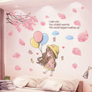 [shijuekongjian] Cartoon Girl Moon Swing Wall Stickers DIY Tree Leaves Mural Decals for Kids Rooms Baby Bedroom Home Decoration