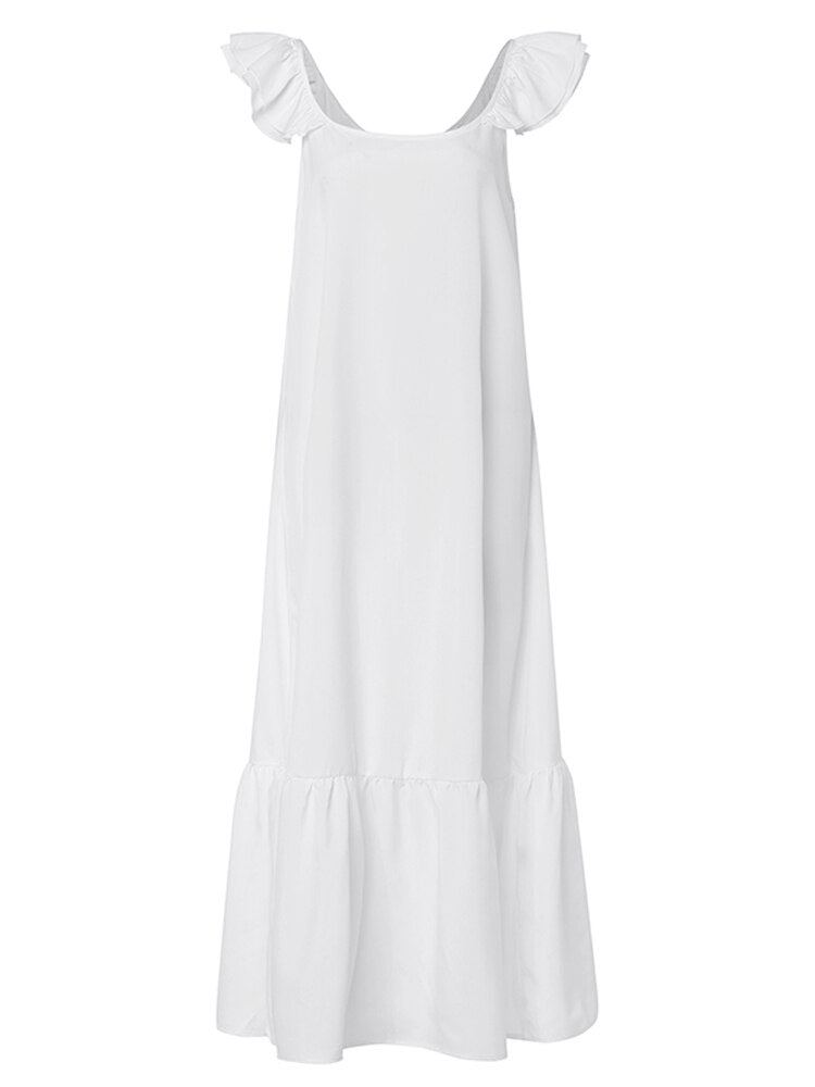 Celmia Bohemian White Maxi Dress 2022 Summer Casual Ruffles Short Sleeve O-Neck Pleated Long Dress Thin Beach Vestidos Oversized